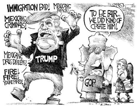 Trump as Frankenstein cartoon